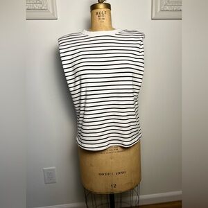 Anthropologie women’s black & white striped sleeveless cotton top XS